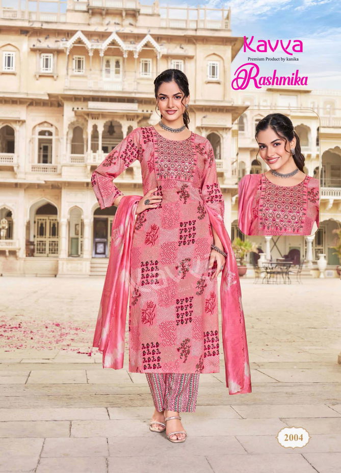 Rashmika Vol 02 By Kavya Rayon Embroidery Kurti With Bottom Dupatta
